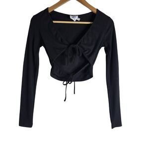Princess Polly Black V-Neck Tie Crop Top